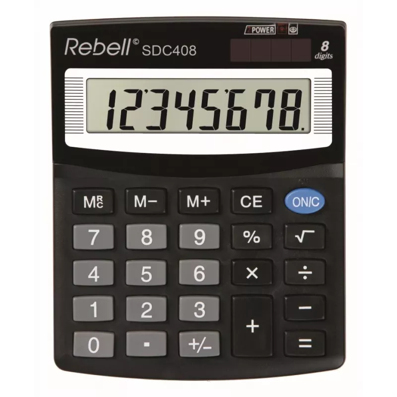 REBELL RE-SDC408 BX pool-lauakalkulaator, 12-kohaline LCD, kahekordne toide (päike ja patarei), must