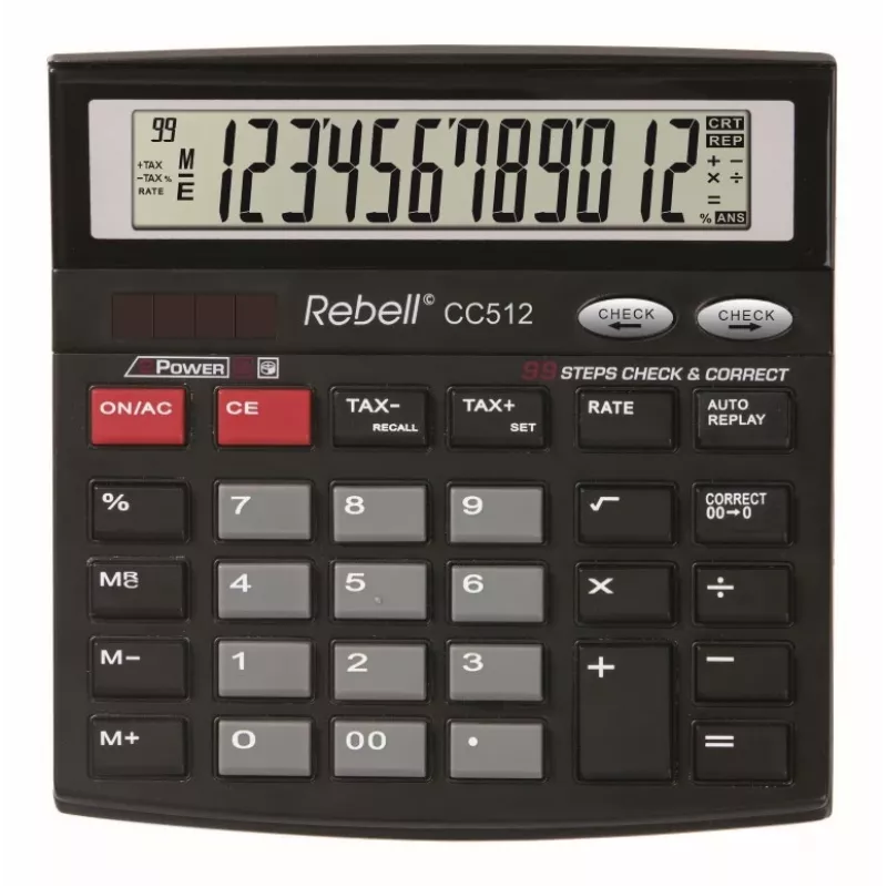 REBELL RE-CC512 BX lauakalkulaator 12-kohaline kahe toiteallikaga must/hõbedane