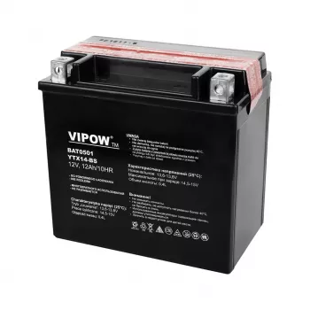 VIPOW BAT0501 tavaline pliiaku mootorratta aku 12V 14Ah, 140A CCA, happepakend kaasas