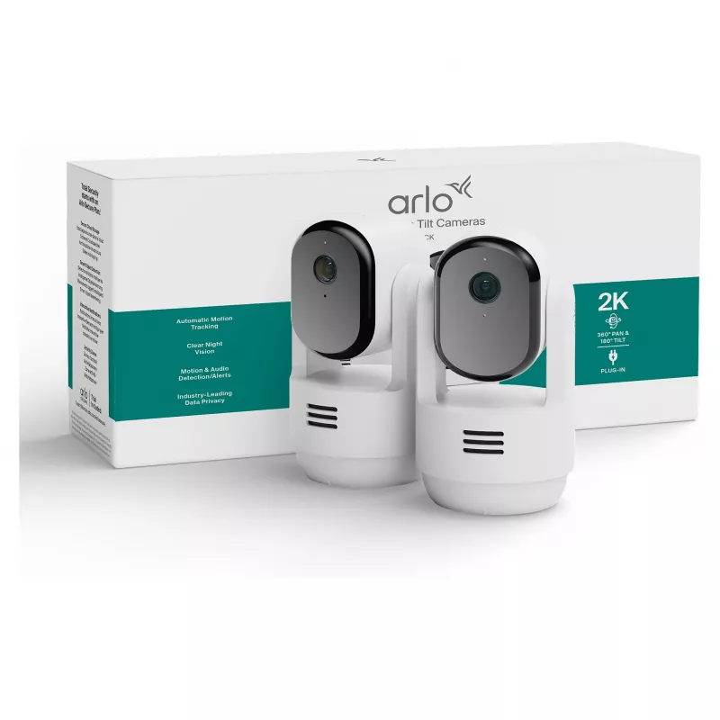 Arlo Essential 3 2K panoraam-kallutus-suum turvakaamera siseruumidesse (2-pakk, valge)