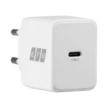 EFB Elektronik G201CE 20W USB-C GaN seinalaadija komplekt koos 2m USB-C kaabliga, PD3.0 & QC3.0, valge
