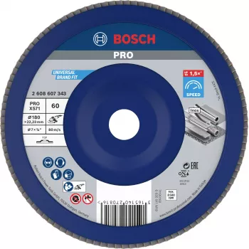 Bosch X571 Best for Metal lamellketas, 180 mm läbimõõt, 22,33 mm ava, tsirkooniumalumiiniumoksiid, K40 tera, kooniline tüüp 29, terasele ja raudmetallidele 2608607343