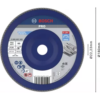 Bosch X571 Best for Metal lamellketas, 180 mm läbimõõt, 22,33 mm ava, tsirkooniumalumiiniumoksiid, K40 tera, kooniline tüüp 29, terasele ja raudmetallidele 2608607343