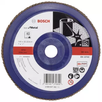 Bosch X571 Best for Metal lamellketas, 180 mm läbimõõt, 22,23 mm ava, tsirkooniumalumiiniumoksiid, tera 40, 1 tk 2608607342