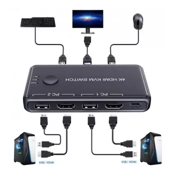 Exertis Connect Mini KVM-lüliti, 2 porti, HDMI / USB (060182)