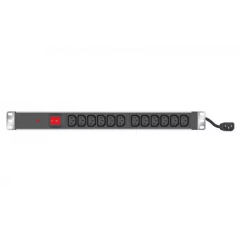 EXERTIS CONNECT 19 inch 1U Rackmount PDU, 12 x IEC C13 pistikupesa, Schuko sisend, 2,5 m kaabel, alumiinium, must (808903)