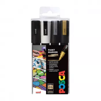 Uni-Ball Faber-Castell POSCA PC-5M metalliline akrüülvärvimarkerite komplekt, 4 värvi, keskmine ümara otsikuga 1,8-2,5 mm 182544