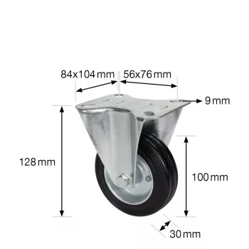 Wagner design yourself kinnine ratas RO 8104, 100 mm ratas, hõbedane korpus, must PP ratas, 100 kg koormus 4810401