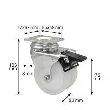 Wagner design yourself ECO RO 3277 kahe rattaga pöörlev mööblirull 32 mm valge/hall (3327701)