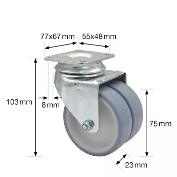 Wagner design yourself ECO RO 1577 hall topeltpöörlev ratas, 50 mm ratas, 50 kg koormus, plaadikinnitus 3157701