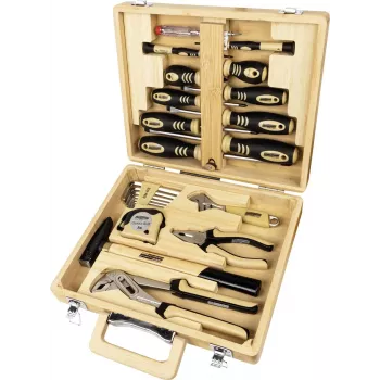 BRÜDER MANNESMANN MAN 29001 24-osaline tööriistakomplekt bambusest karbis M29001