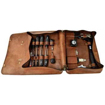 BRÜDER MANNESMANN M29048 24-osaline käsitööriistade komplekt ehtsast nahast kotis