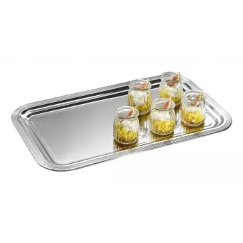 APS CLASSIC ristkülikukujuline serveerimisvaagen 530x325 mm hõbedane nikeldatud kõrgläikeline kroomviimistlusega joontega