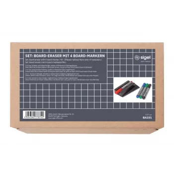 SIGEL BA151 valgetahvli tarvikute komplekt, 4 kuivkustutusmarkerit, magnetkustutaja, magnetiline markerihoidik, puhastuspihusti 50 ml, 10 puhastuslappi, must