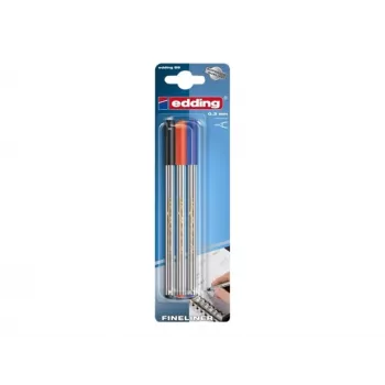 Edding 4-89-3-1999 peenjoonistuspliiatsite komplekt, 0,3 mm, must, punane, sinine (3 pliiatsit)