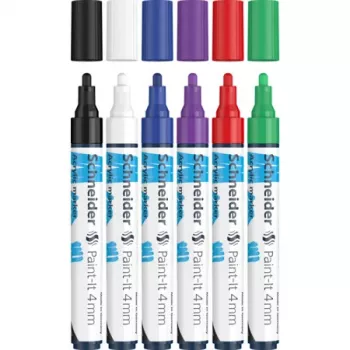 Schneider Paint-It 320 V1 akrüülmarkeri komplekt, 6 erinevat värvi, 4,0 mm ümar ots 120295