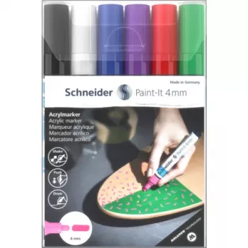 Schneider Paint-It 320 V1 akrüülmarkeri komplekt, 6 erinevat värvi, 4,0 mm ümar ots 120295