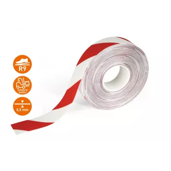 DURABLE DURALINE 50/05 isekleepuv põrandamärgistusteip, punane/valge, 50 mm x 5 m 1021132