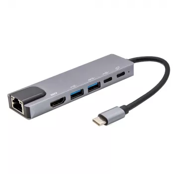E+P USB-C mitmeotstarbeline adapter 6-in-1 MPA6 must/hõbedane