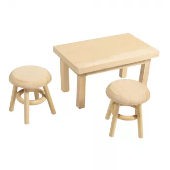 Rayher Miniatuurne Päkapikutool koos 2 taburetiga, Looduslik Puit, 3-osaline Komplekt 46819505