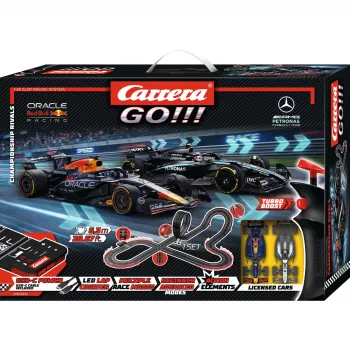 Carrera GO!!! Championship Rivals elektriline piludega autode võidusõidukomplekt 1:43 mõõtkavas, 5,3 m rada, Red Bull vs Mercedes F1