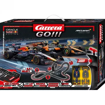 Carrera GO!!! Championship Rivals elektriline piludega autode võidusõidukomplekt 1:43 mõõtkavas, 5,3 m rada, Red Bull vs Mercedes F1