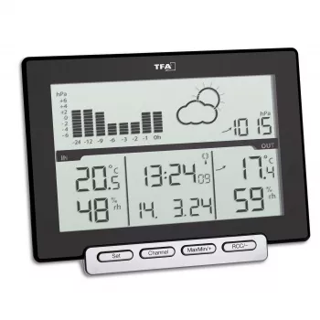 TFA Meteo Sens 35.1139.01 traadita ilmajaam 12–24-tunnise prognoosi, kuufaasi ja välisanduriga