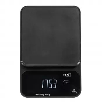 TFA Dostmann COOKIE digitaalne köögikaal, 5 kg mahutavus, 1 g täpsus, mõõtekausiga, must 50.2009.01
