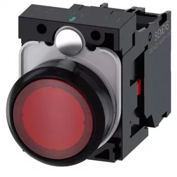 Siemens SIRIUS ACT valgustatud surunupp, täiskomplekt, plastik, punane, 22mm, 1NO+1NC, 24V AC/DC LED 3SU1102-0AB20-1CA0