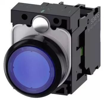 Siemens SIRIUS ACT valgustatud surunupp komplektne üksus, plastik, sinine, 1NO+1NC, 24V AC/DC LED 3SU1102-0AB50-1BA0