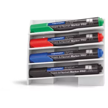 MAGNETOPLAN HOLTZ plastikust markerihoidja 4 tahvlimarkerile, magnetiline, kallutatud kuivamise vältimiseks, valge (12294)