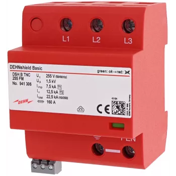 DEHN DSH B TNC 255 FM 1+2 tüüpi kombineeritud liigpingepiirik TN-C süsteemidele, 3-pooluseline, 255 V AC, 25 kA (10/350 µs), kaugsignaliseerimine 941306