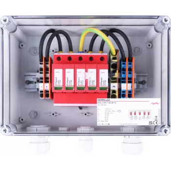 DEHN DCU 2 YPV 1100 2M 1S 2. tüüpi liigpingepiirik fotogalvaanilistele süsteemidele, 2 MPPT, 1 string MPPT kohta, 1100 V DC, IP65 korpus 900921