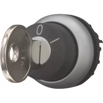 Eaton M22-WRS-A1 võtmega juhitav valikulüliti, 2-asendiline, fikseeritud, must aktuaator, hõbedane titaan esirõngas, 22,5 mm paigaldus, IP66/IP67/IP69K 229092
