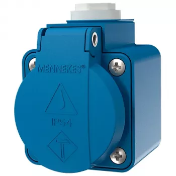 MENNEKES 10119 Seinale paigaldatav SCHUKO pistikupesa, 16 A, 230 V, 2P+PE, IP44, sinine, klappkaanega