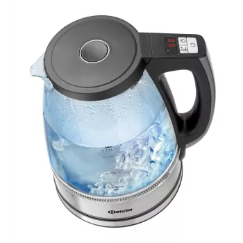 Bartscher klaasist veekeetja 1,7L, 6 temperatuuriseadet ja LED-ekraan 200135
