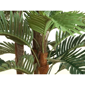 EUROPALMS Kentia palm kunsttaim, 150 cm, 3 päris puidust tüve, 21 tekstiillehte, must plastikust pott 82511366