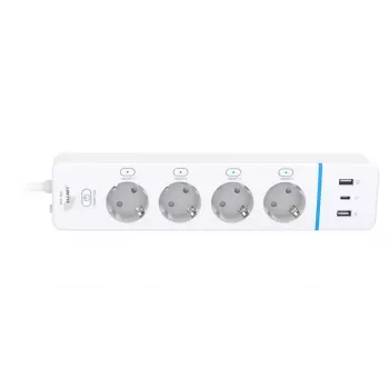 ALLNET ESP32 WiFi nutikas pikendus ALL3079-4, 4 vahelduvvoolu pistikupesa, 2x USB-A ja 1x USB-C, energiatarbimise jälgimine