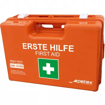 PETEX 43924135 DIN 13157 esmaabikomplekti karp, oranž, 280 x 115 x 200 mm, seinale kinnitatav, ABS-plast, kontoritele, töökodadele, väikeettevõtetele, haridusasutustele