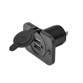 IWH USB kahekordne süvispaigaldusega pesa 12/24V 2.1A 2x USB-A must 019006