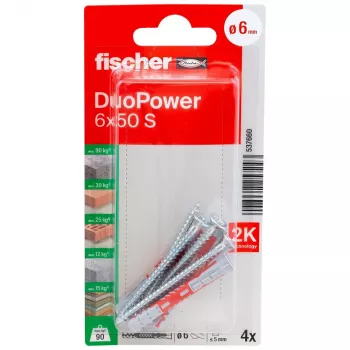 Fischer DuoPower 6 x 50 S K NV universaaltüübel kruviga, 1 komplekt (537660)
