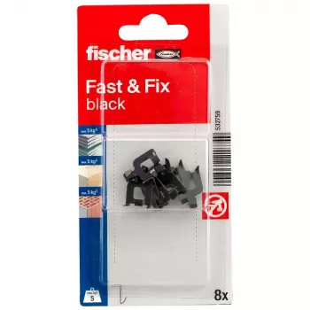 fischer Fast & Fix seinale kinnitatav konks K NV must (1 komplekt) – isekleepuv, puurimisvaba, korduvkasutatav