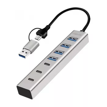 LogiLink USB 3.0 jaotur, 7 porti, 4x USB-A 3x USB-C, alumiiniumkorpus