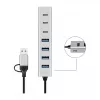 LogiLink USB 3.0 jaotur, 7 porti, 4x USB-A 3x USB-C, alumiiniumkorpus