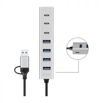 LogiLink USB 3.0 jaotur, 7 porti, 4x USB-A 3x USB-C, alumiiniumkorpus