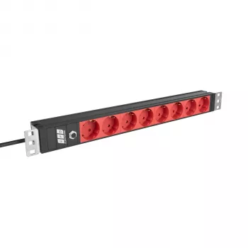 EFB Elektronik EK631CD.1V2 19 inch 1U rackmount PDU, 8 x CEE 7/3 punast pistikupesa, IEC C14 sisend, 10 A ülekoormuskaitse, must