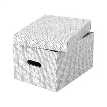 LEITZ 628282 Kodune hoiukarp keskmine, 3-osaline komplekt, valge, 100% taaskasutatud lainepapp, eemaldatav kaas, virnastatav