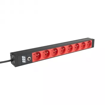 EFB ELEKTRONIK EK631CF.1V2 19-tolline 1U rack-kinnituse PDU, 8 x CEE 7/5 (tüüp E) punast pistikupesa, IEC C14 sisend, 10A ülekoormuskaitse, must