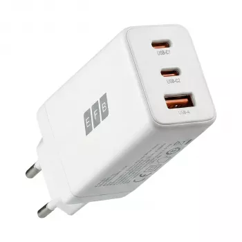 EFB Elektronik 65W GaN seinatavalaadija 2x USB-C + USB-A PD3.0 QC3.0 valge G651A2CE