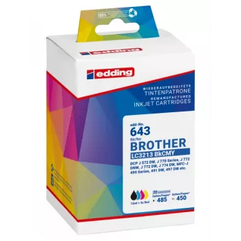 Edding 18-643 ühilduv tindikassettide komplekt Brother LC3213 seeriale - must, tsüaan, magenta, kollane (4-pakk)